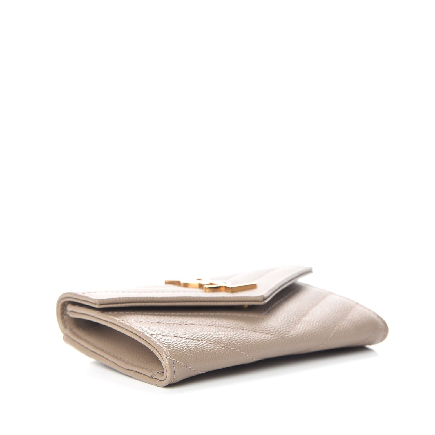 Saint Laurent Grain De Poudre Matelasse Chevron Small Monogram Envelope Wallet Dark Beige 3 of 8