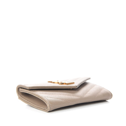 Saint Laurent Grain De Poudre Matelasse Chevron Small Monogram Envelope Wallet Dark Beige 3 of 8