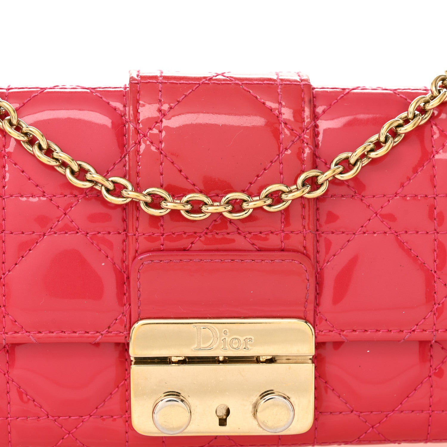 Christian Dior Patent Cannage Miss Dior Chain Wallet Fuchsia 8 of 12