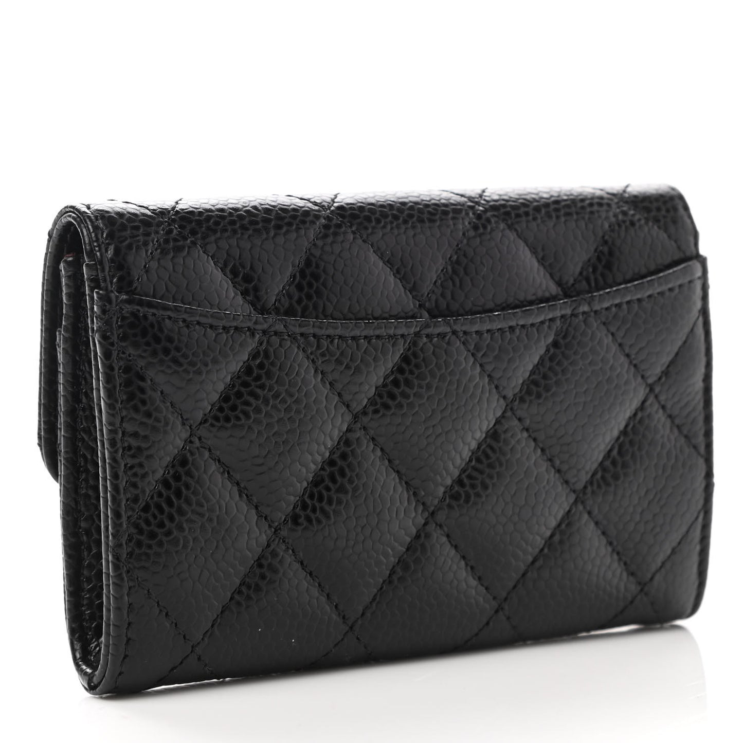 Caviar Quilted Flap Card Holder Wallet Black