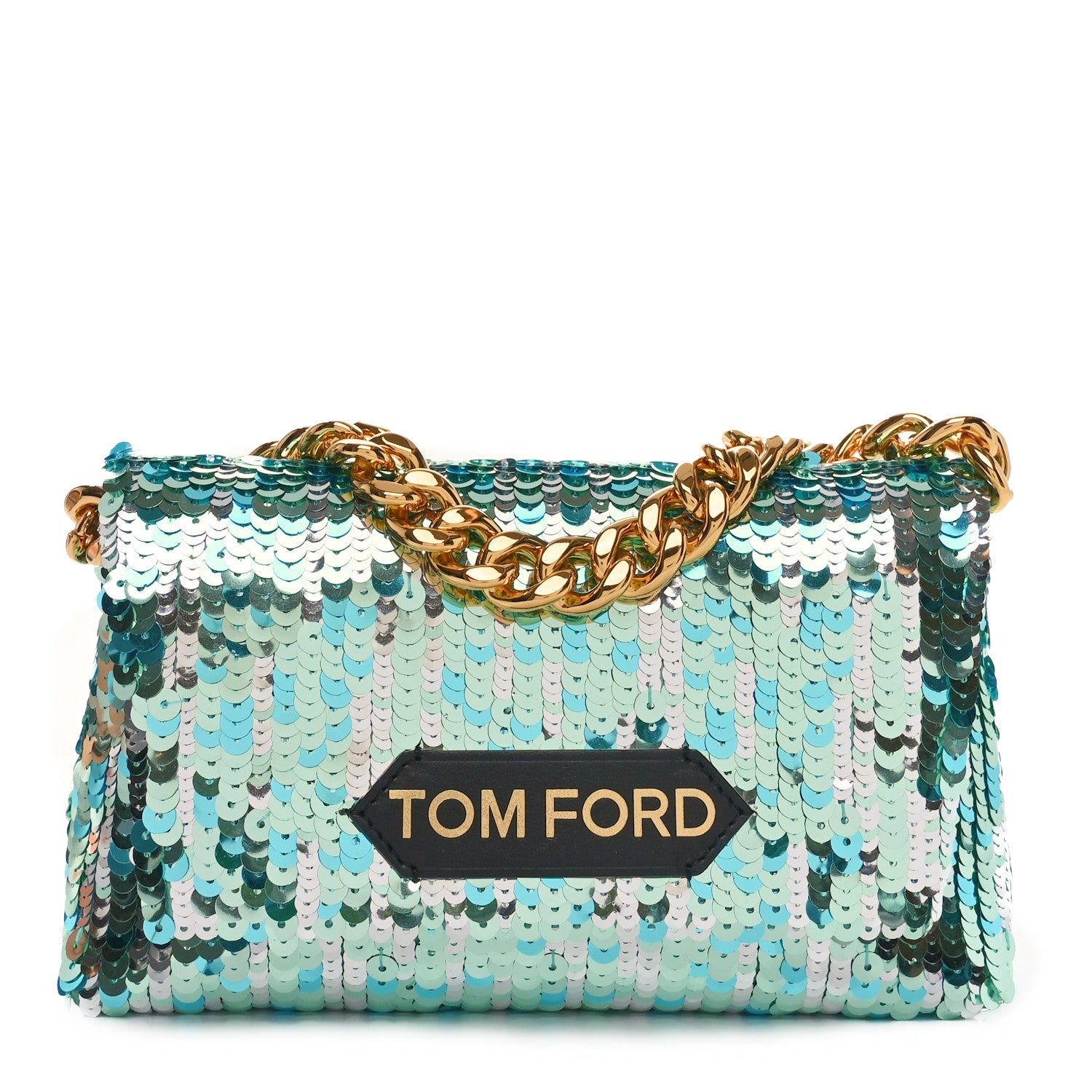 Tom Ford Sequin Mini Label Shoulder Bag Aqua Black 1 of 9