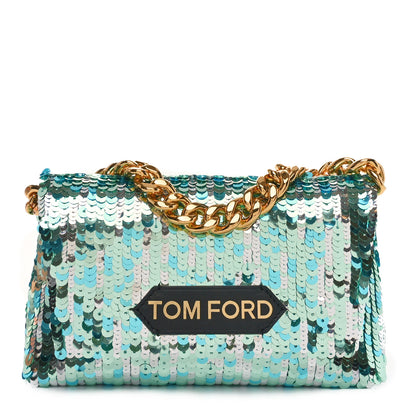 Tom Ford Sequin Mini Label Shoulder Bag Aqua Black 1 of 9