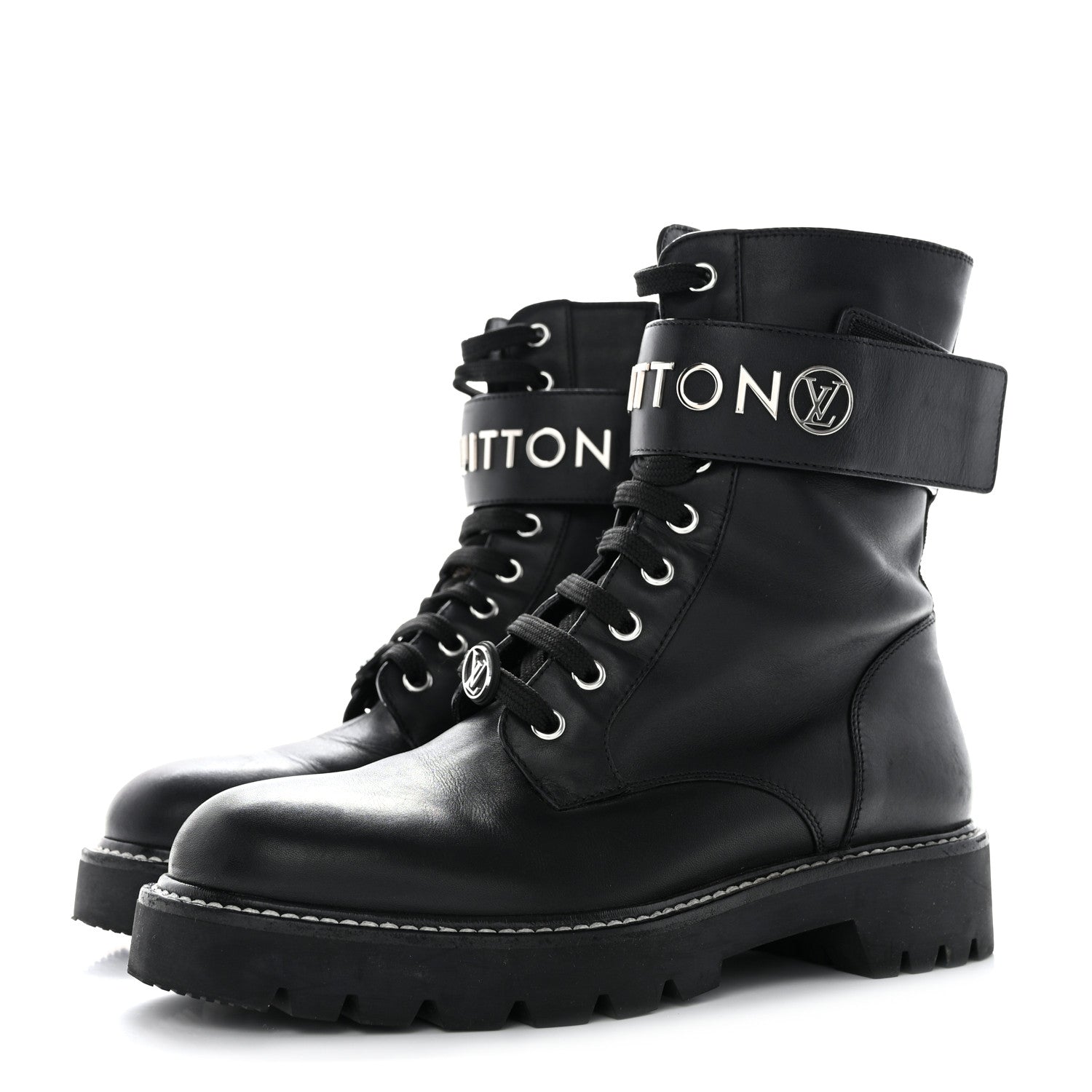 Louis Vuitton Calfskin Territory Flat Ranger Boots 37.5 Black 3 of 8