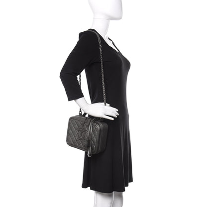 Chanel Metallic Caviar Quilted Medium CC Filigree Vanity Case Dark Silver 2 of 10