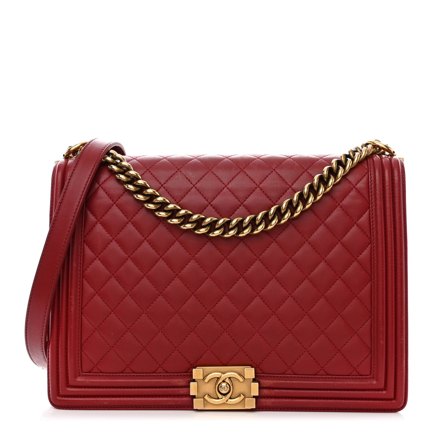 Lambskin Quilted Large Boy Flap Red