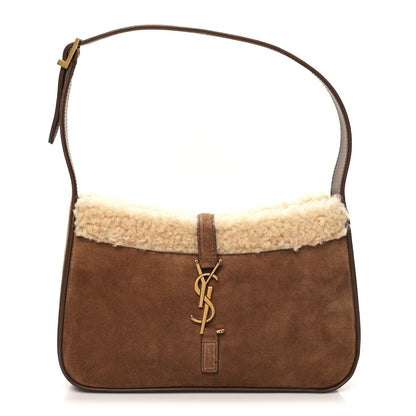 Saint Laurent Suede Calfskin Shearling Le 5 A 7 Hobo Dark Cigar Natural Beige 1 of 11