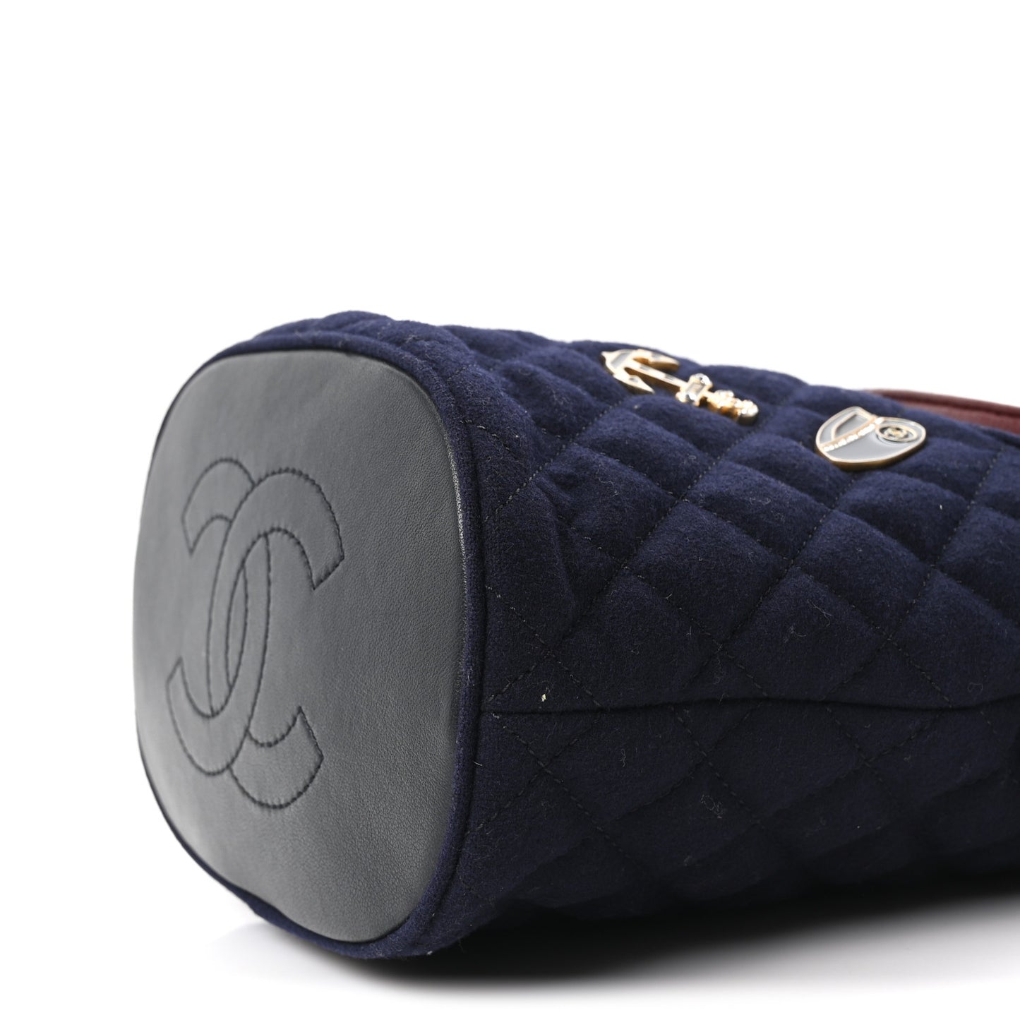 Wool Lambskin Quilted Paris Hamburg Charms Bucket Bag Dark Navy