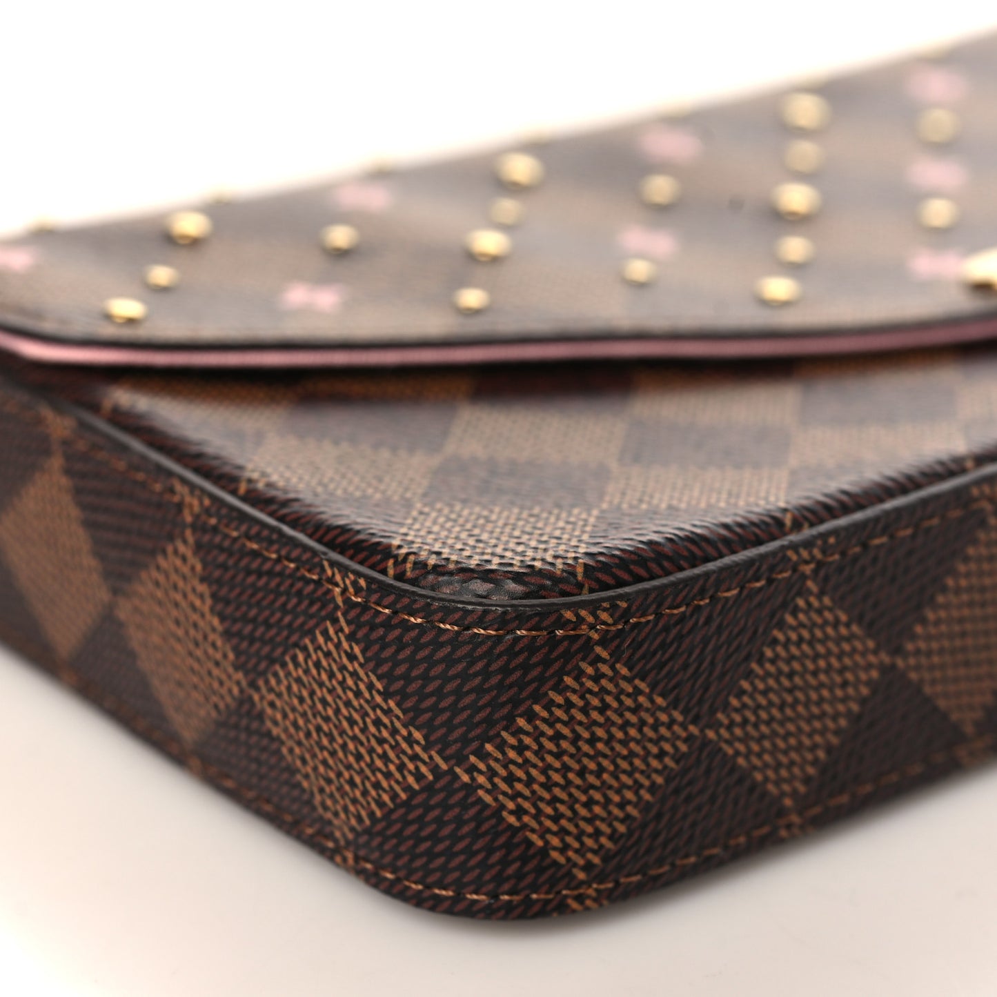Damier Ebene Studded Pochette Felicie Chain Wallet
