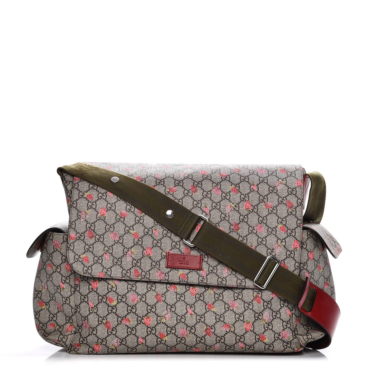 GG Supreme Monogram Strawberry Messenger Diaper Bag Beige