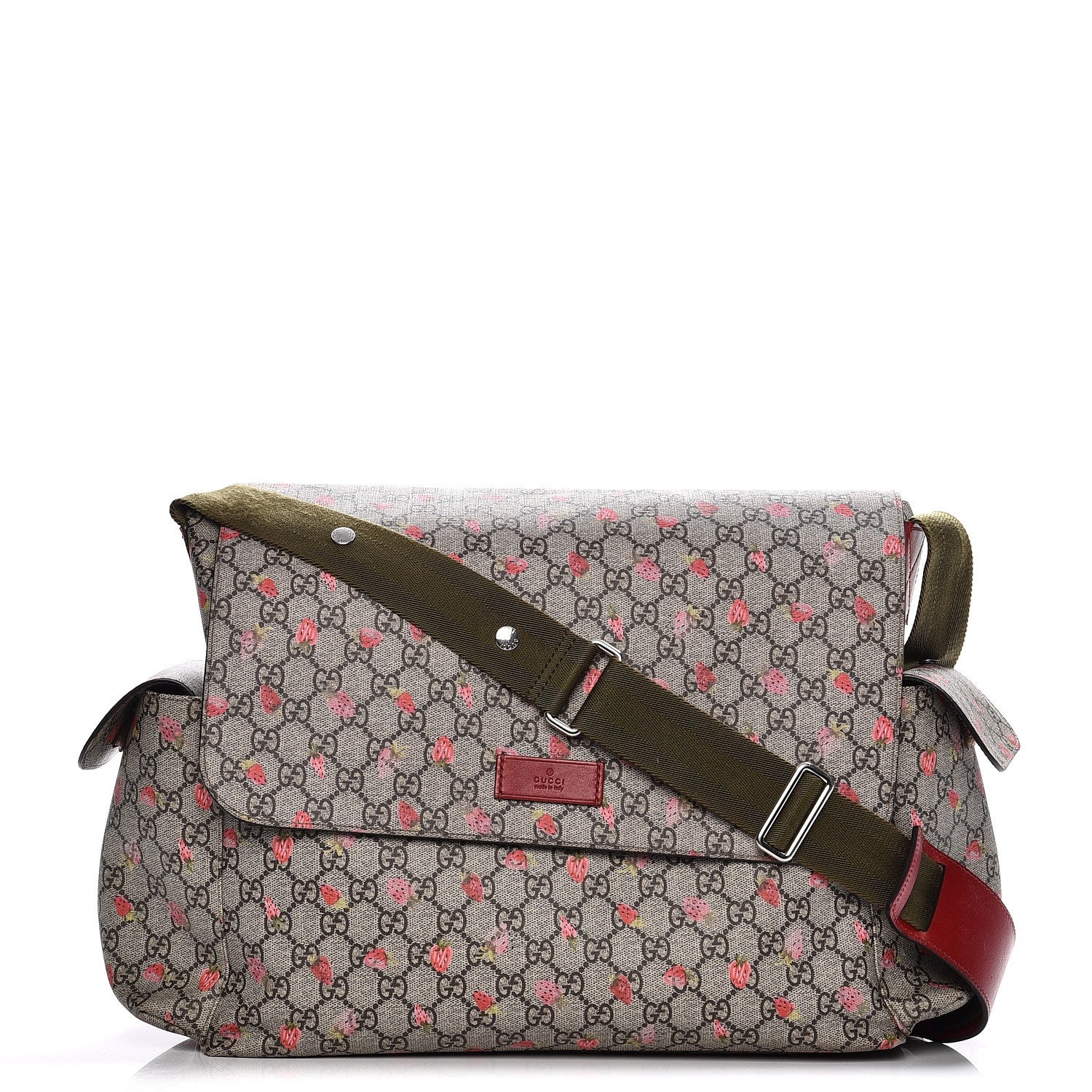 Gucci GG Supreme Monogram Strawberry Messenger Diaper Bag Beige 1 of 13