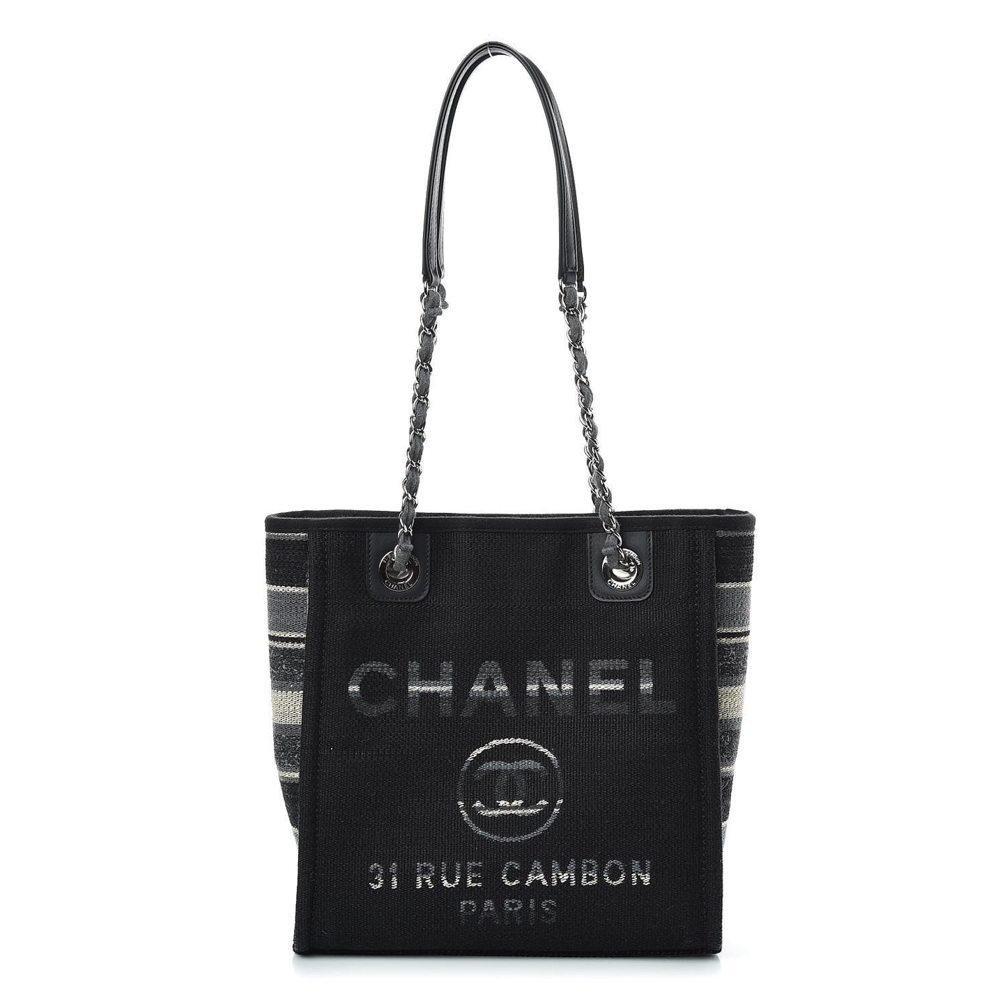 Striped Canvas Mini Deauville Tote Grey Black
