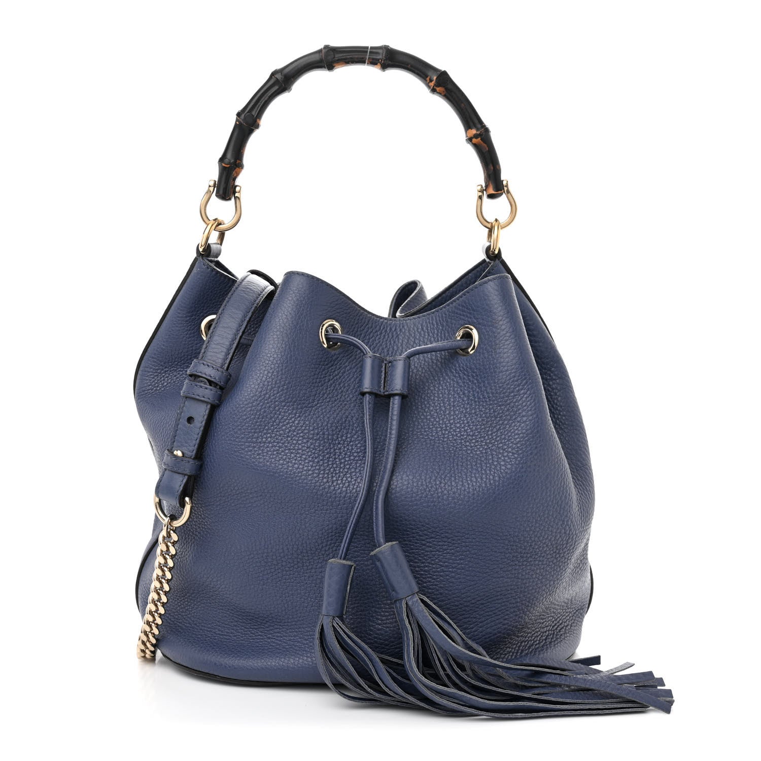 Gucci Pebbled Calfskin Miss Bamboo Bucket Bag Blue 1 of 16