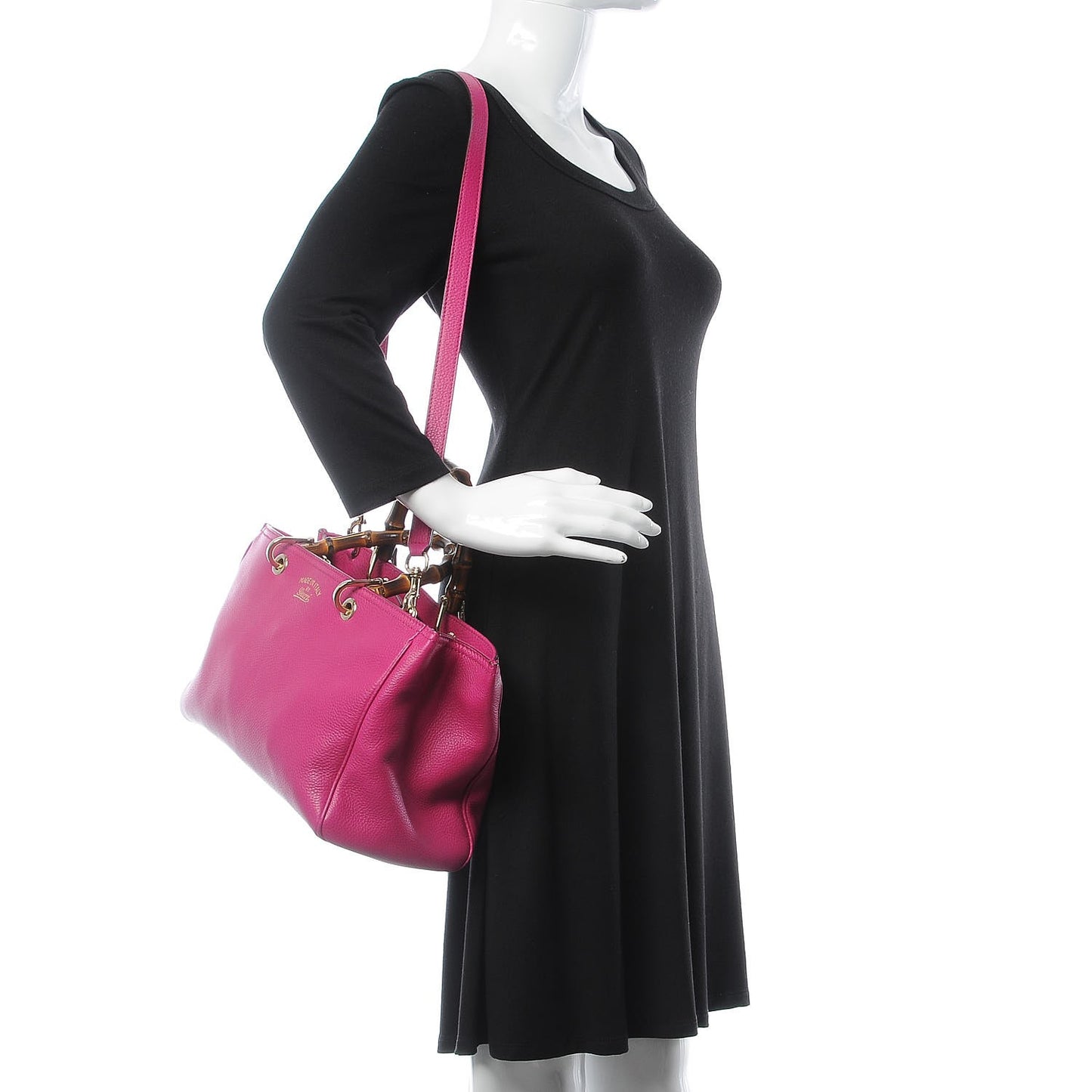 Pebbled Calfskin Medium Bamboo Shopper Tote Bright Bougainvillea