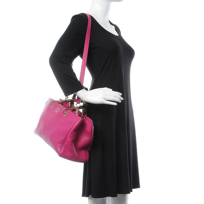 Gucci Pebbled Calfskin Medium Bamboo Shopper Tote Bright Bougainvillea 2 of 11