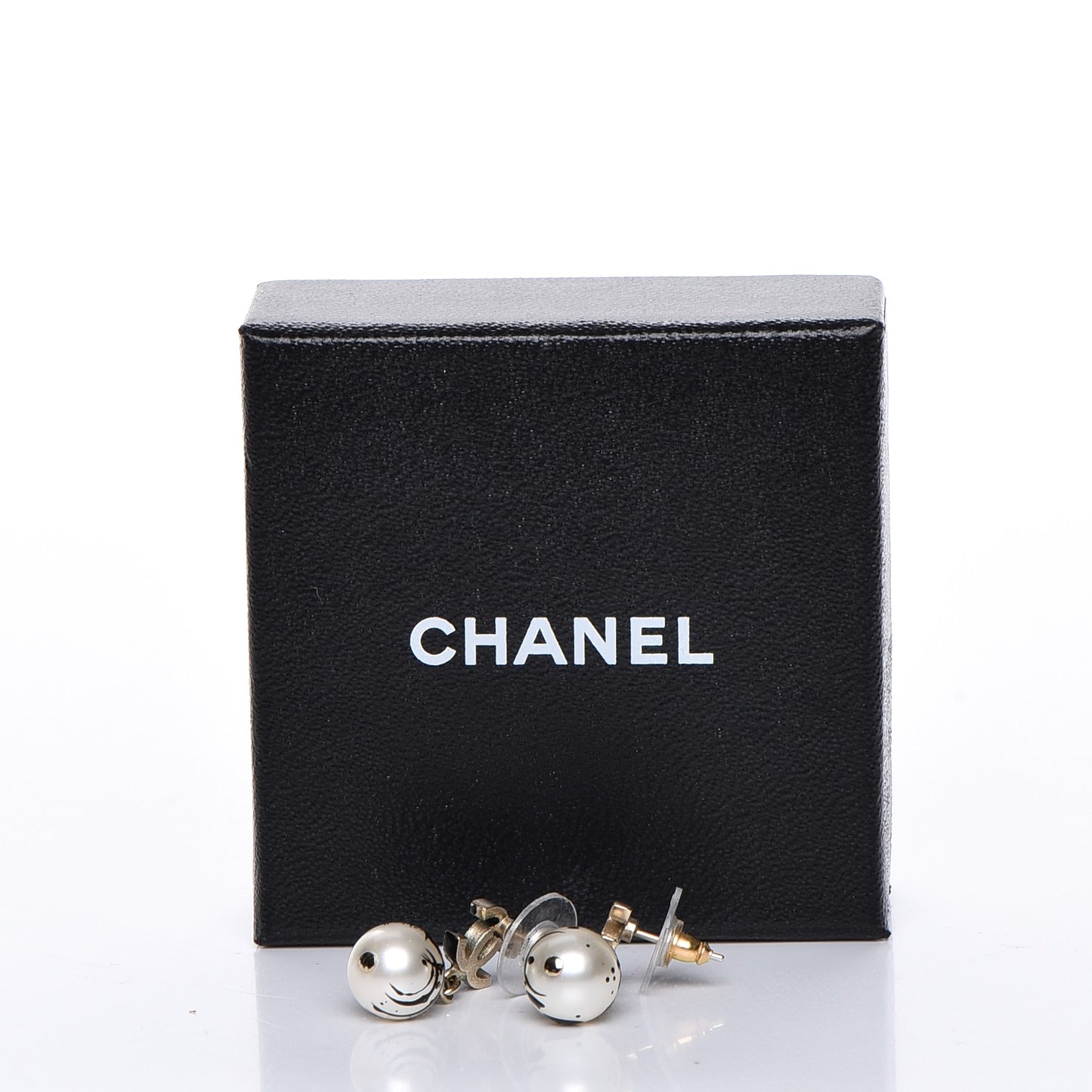 Pearl Bead CC Jackson Pollock Splattered Paint Drop Earrings Black Gold