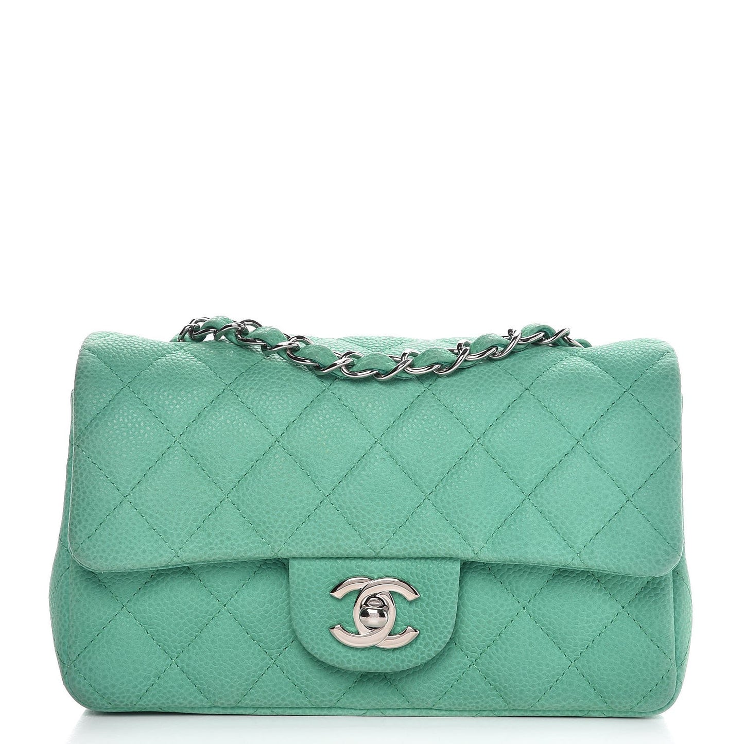 Iridescent Caviar Quilted Mini Rectangular Flap Green