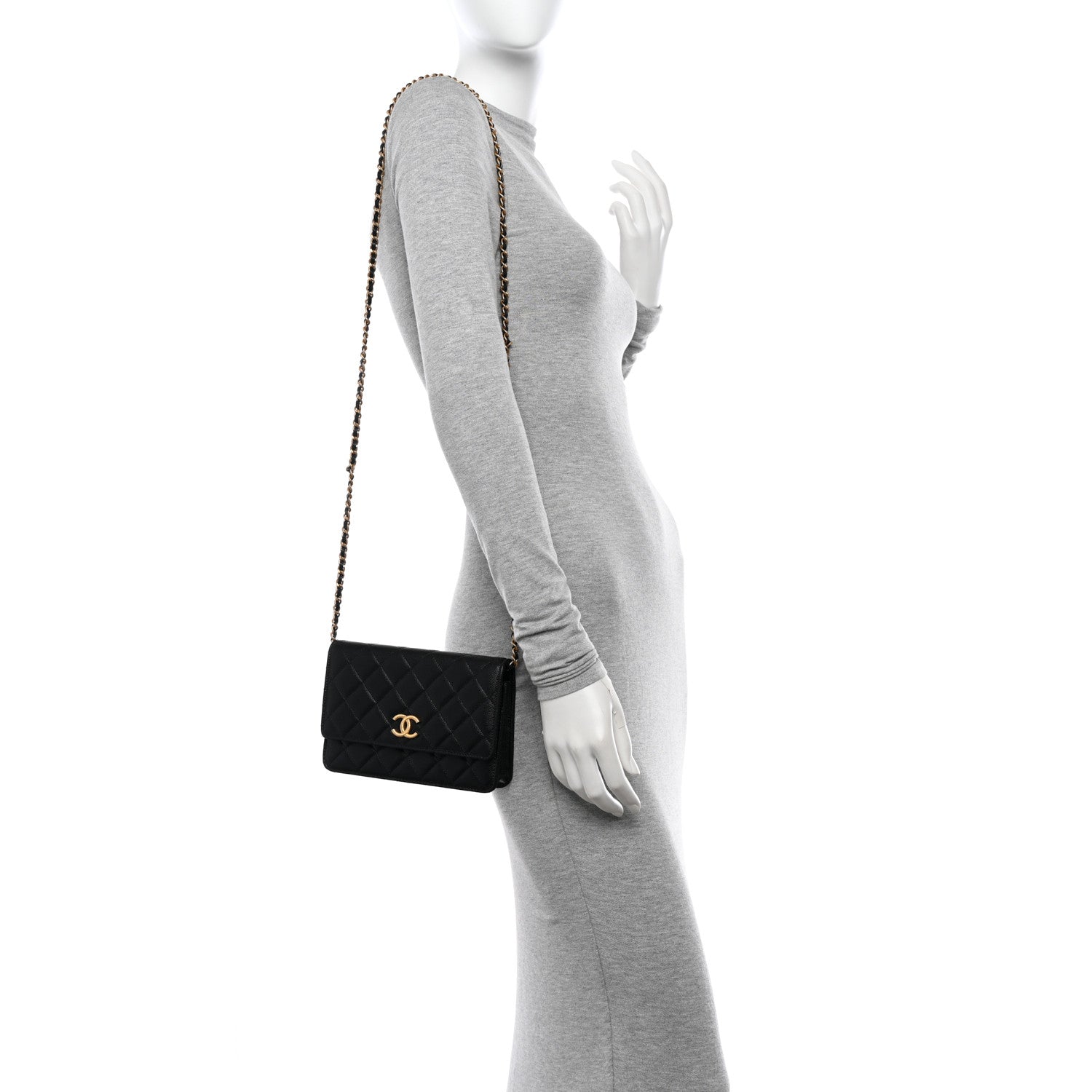 Chanel Caviar Quilted Textured CC Wallet On Chain WOC Black 2 of 11