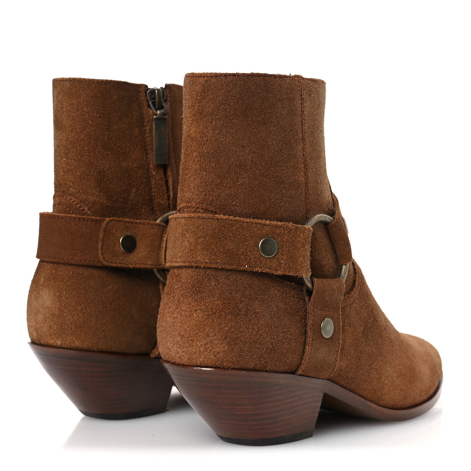 Saint Laurent Suede Curtis Harness Ankle Booties 37 Noisette 5 of 16