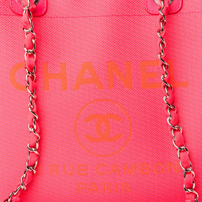 Chanel Mixed Fibers Calfskin Medium Deauville Tote Pink Orange 10 of 13