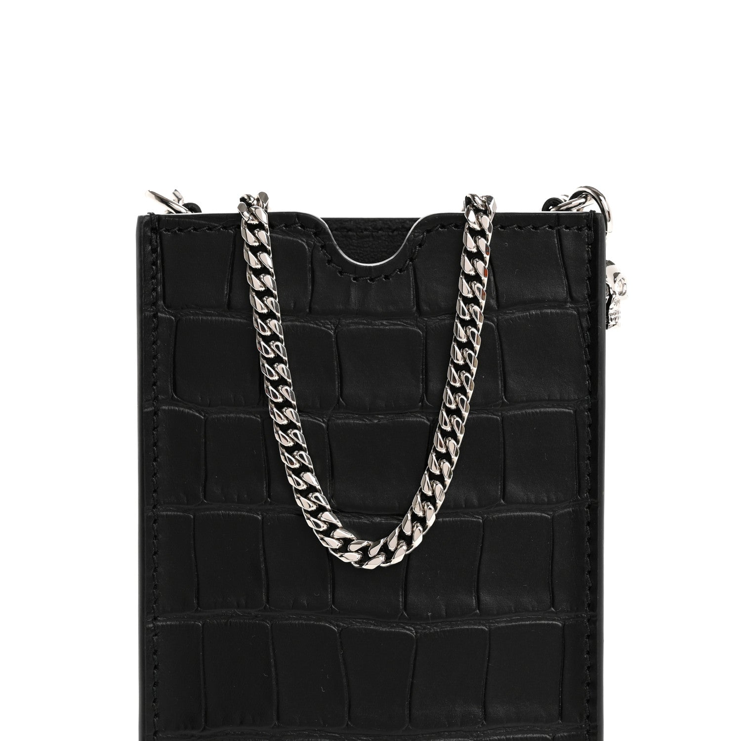 Alexander McQueen Crocodile Embossed Chain Phone Case Black 8 of 10