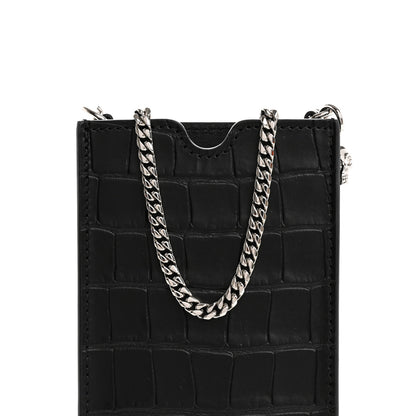 Alexander McQueen Crocodile Embossed Chain Phone Case Black 8 of 10