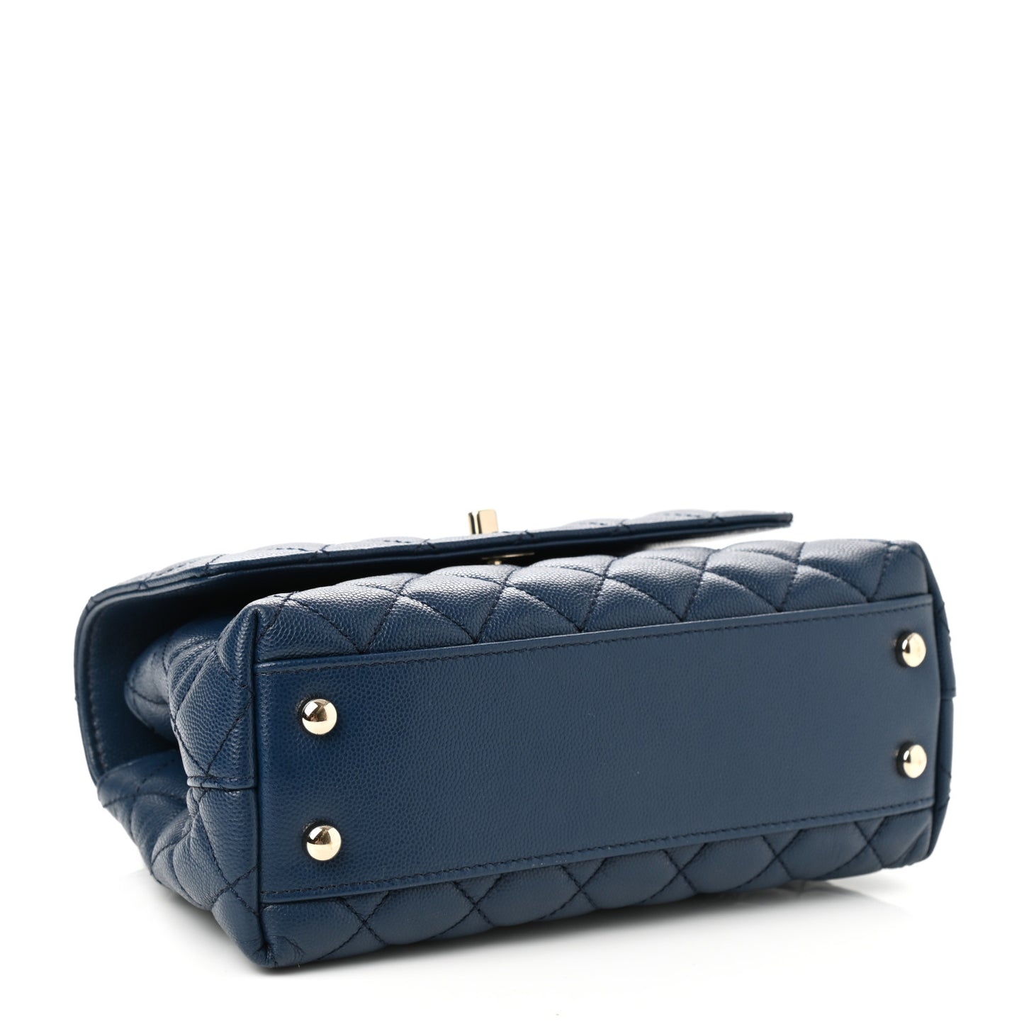 Caviar Quilted Lizard Embossed Mini Coco Handle Flap Dark Blue