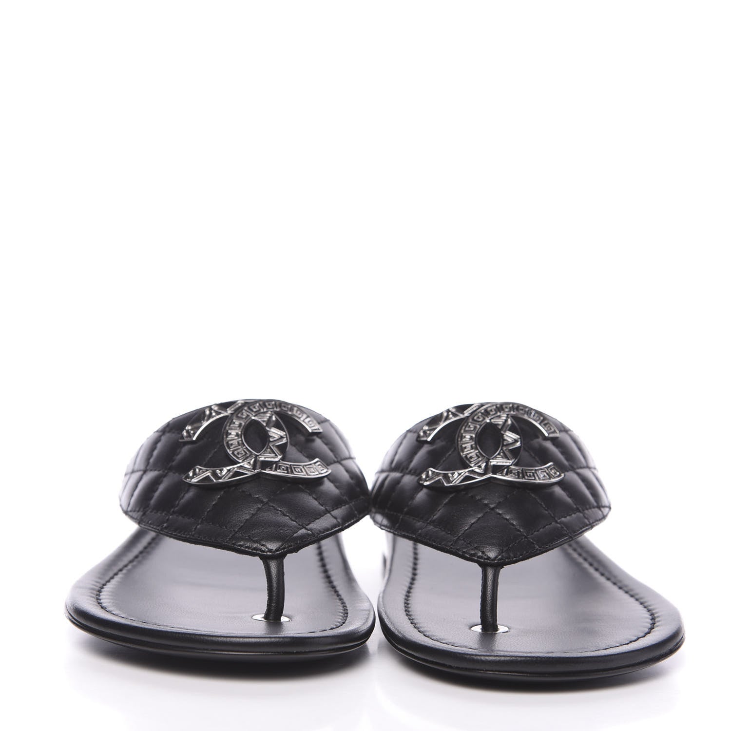 Chanel Lambskin Quilted Pearl CC Logo Thong Sandals 37 Black 2 of 9