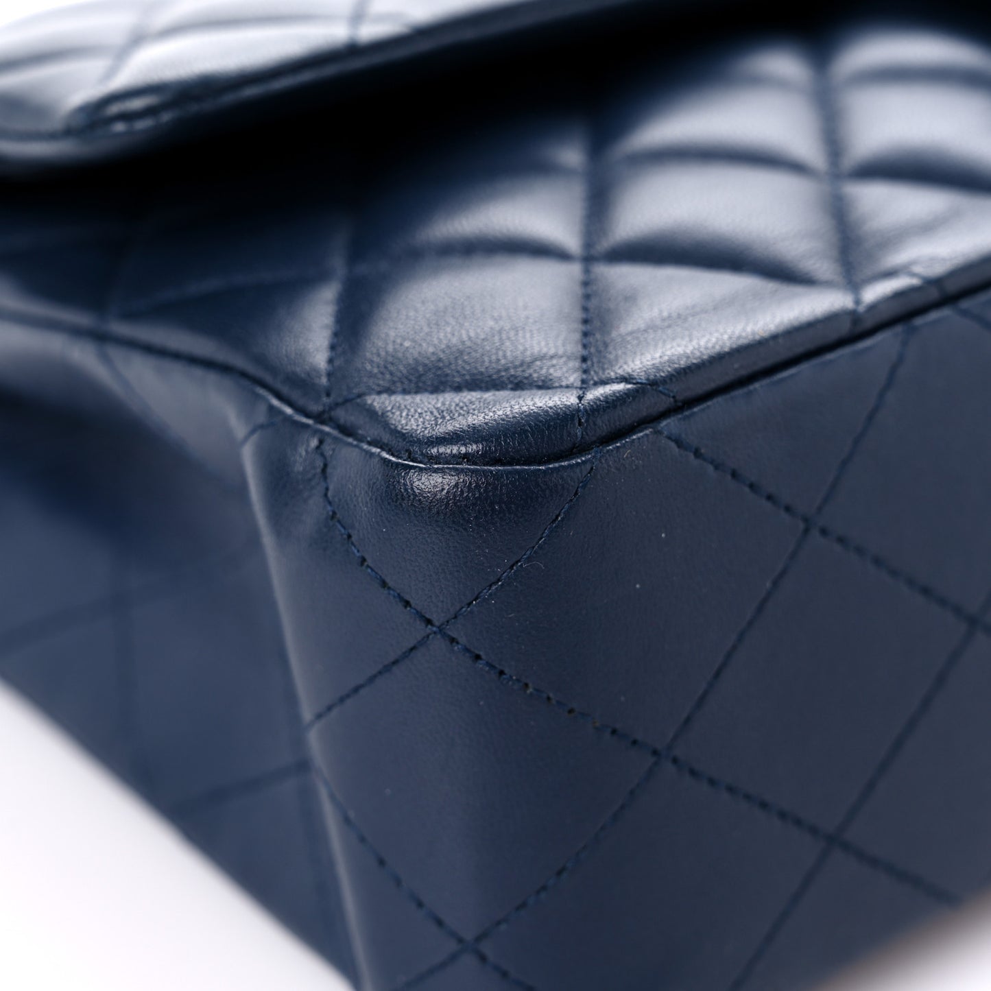 Lambskin Quilted Medium Double Flap Navy
