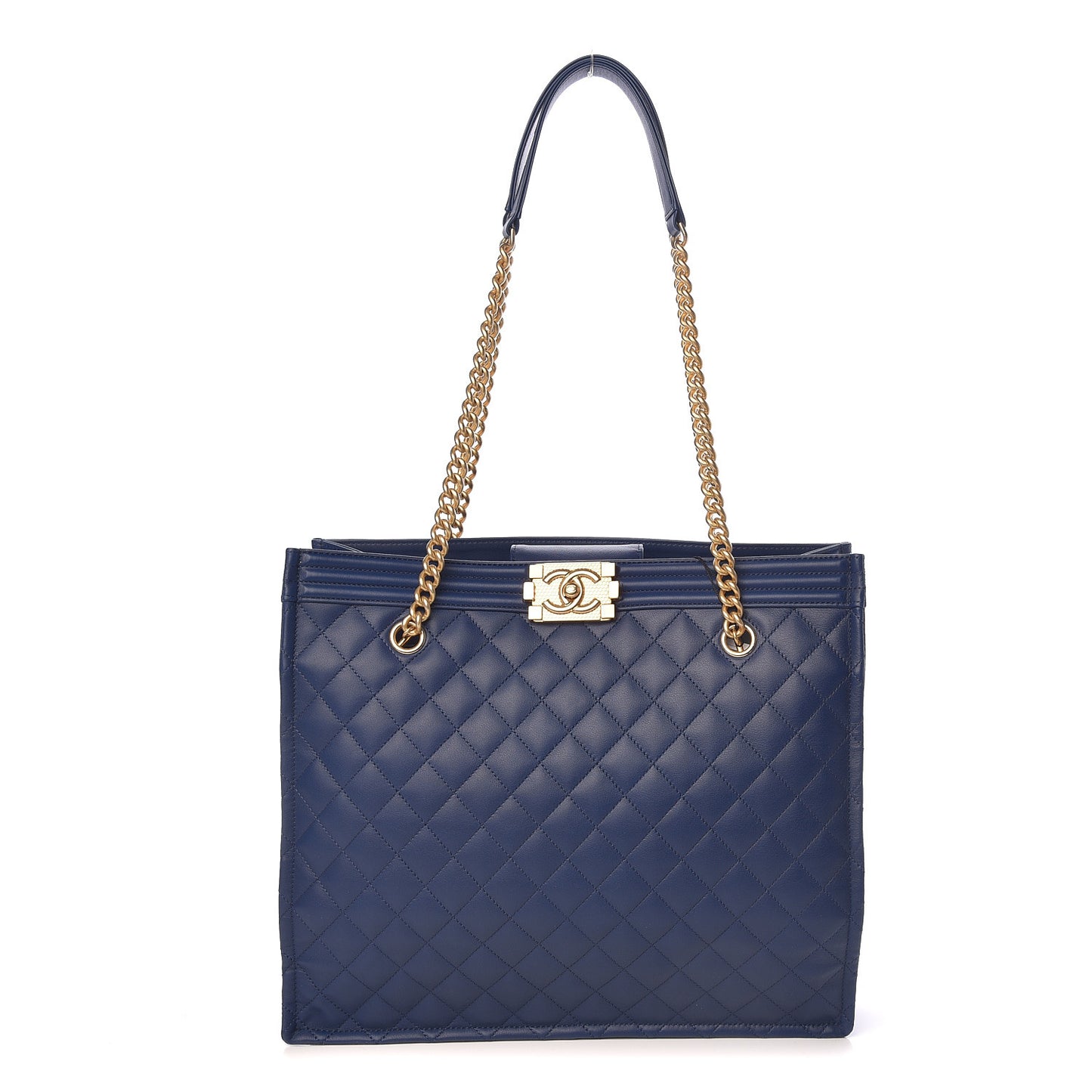 Calfskin Quilted Large Boy Tote Navy