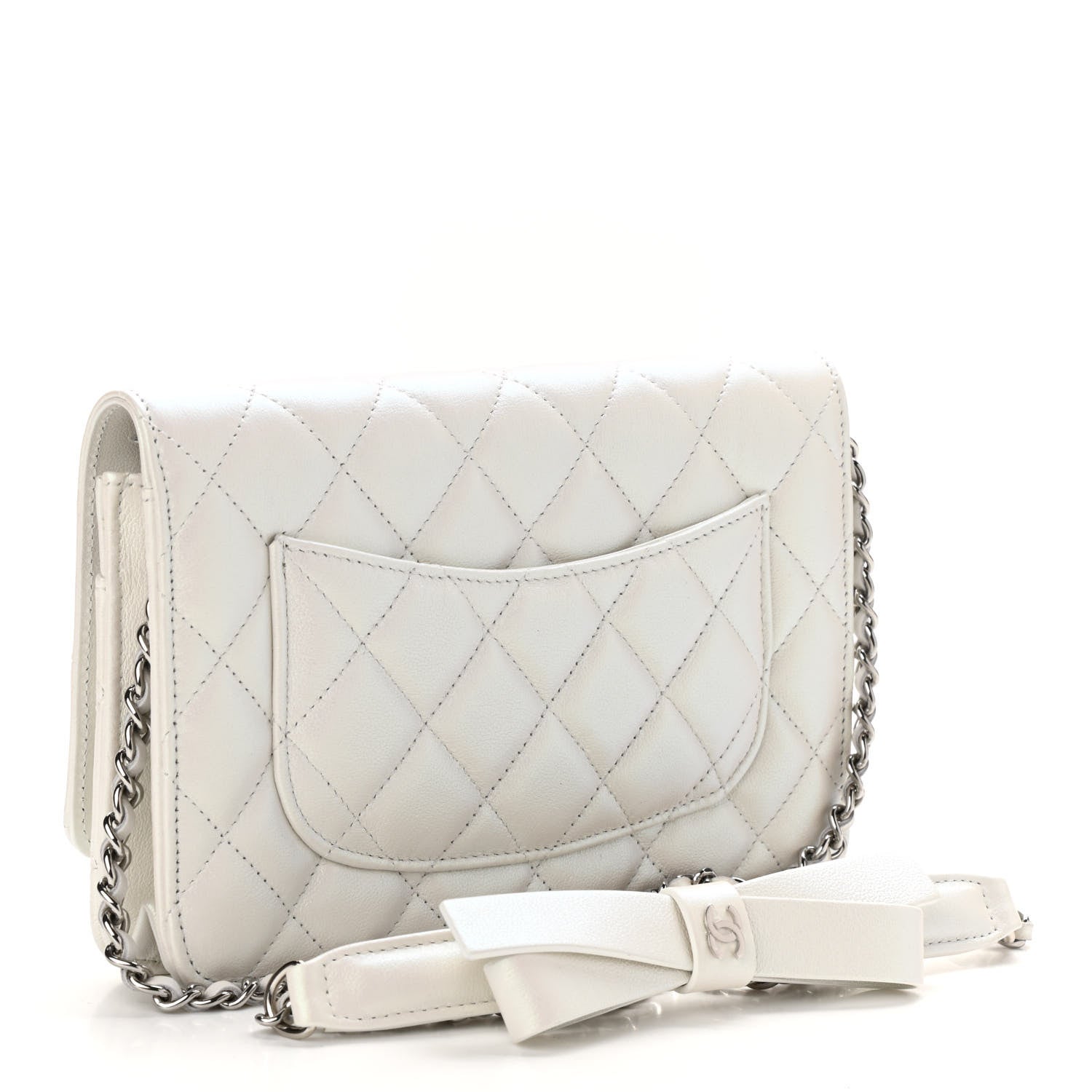 Chanel Lambskin Quilted Coco Bow Wallet On Chain WOC White 3 of 12