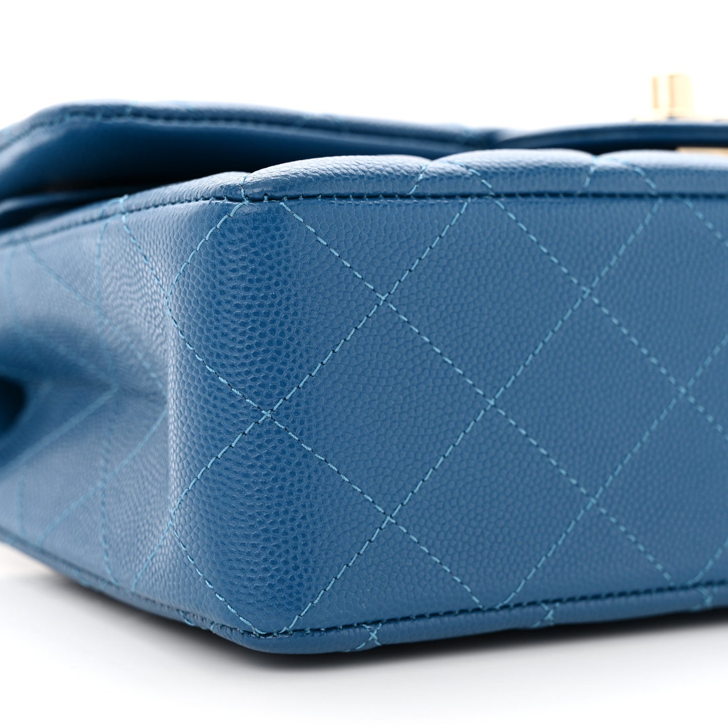 Caviar Quilted Small Double Flap Blue