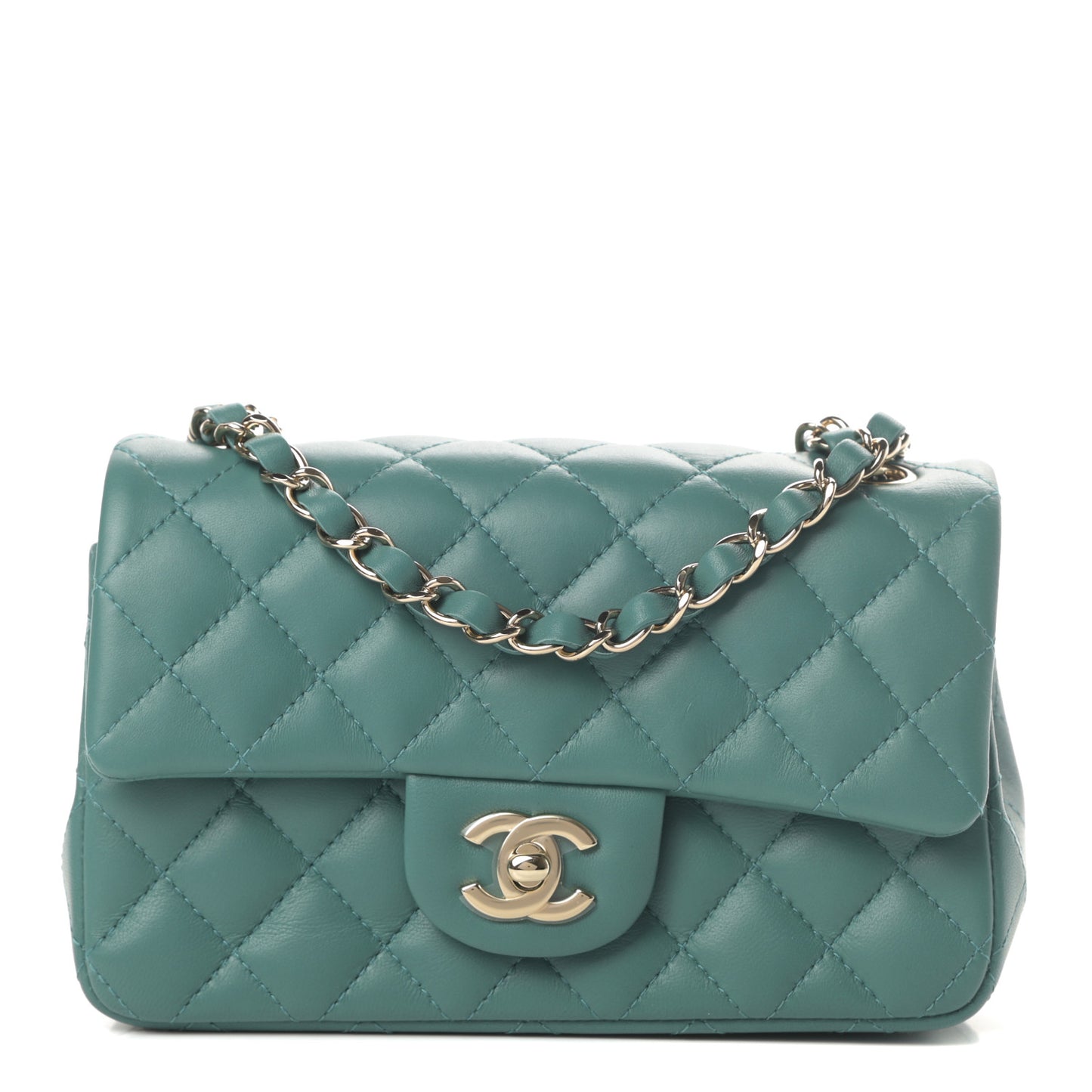 Lambskin Quilted Mini Rectangular Flap Green