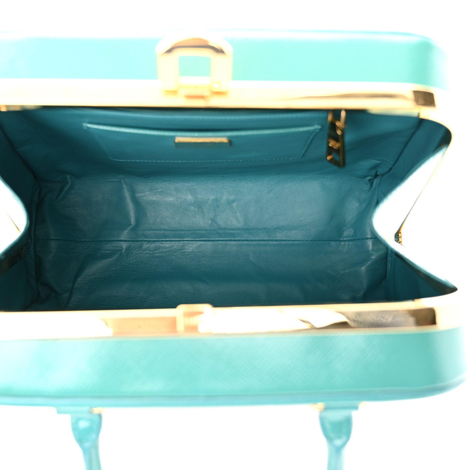 Prada Midollino Saffiano Pyramid Bag Naturale Turquoise 5 of 11