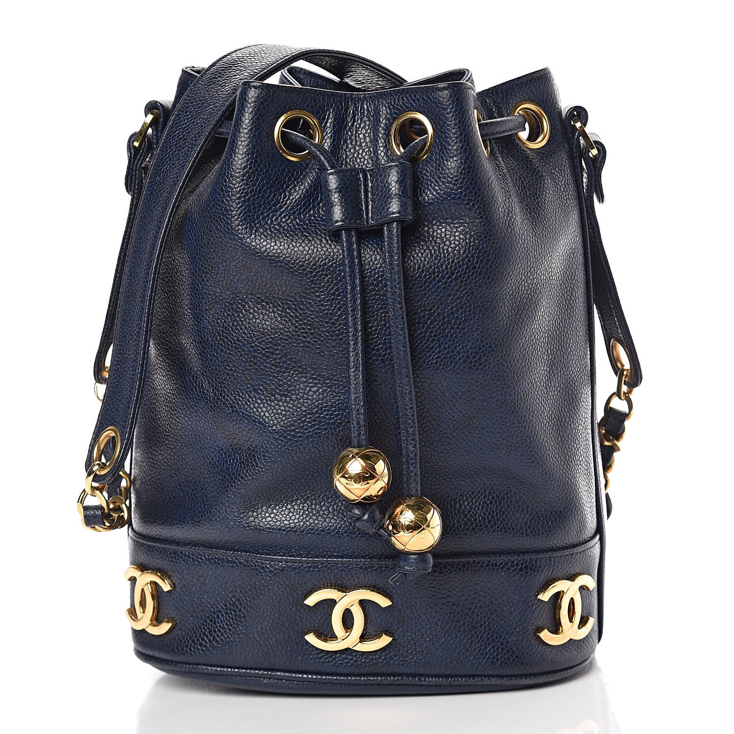 Chanel Caviar CC Drawstring Shoulder Bag Blue 3 of 12