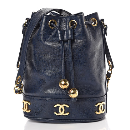 Chanel Caviar CC Drawstring Shoulder Bag Blue 3 of 12