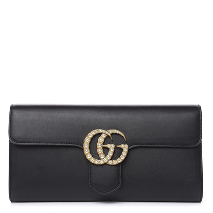 Gucci Calfskin Pearly GG Marmont Clutch Black 1 of 8