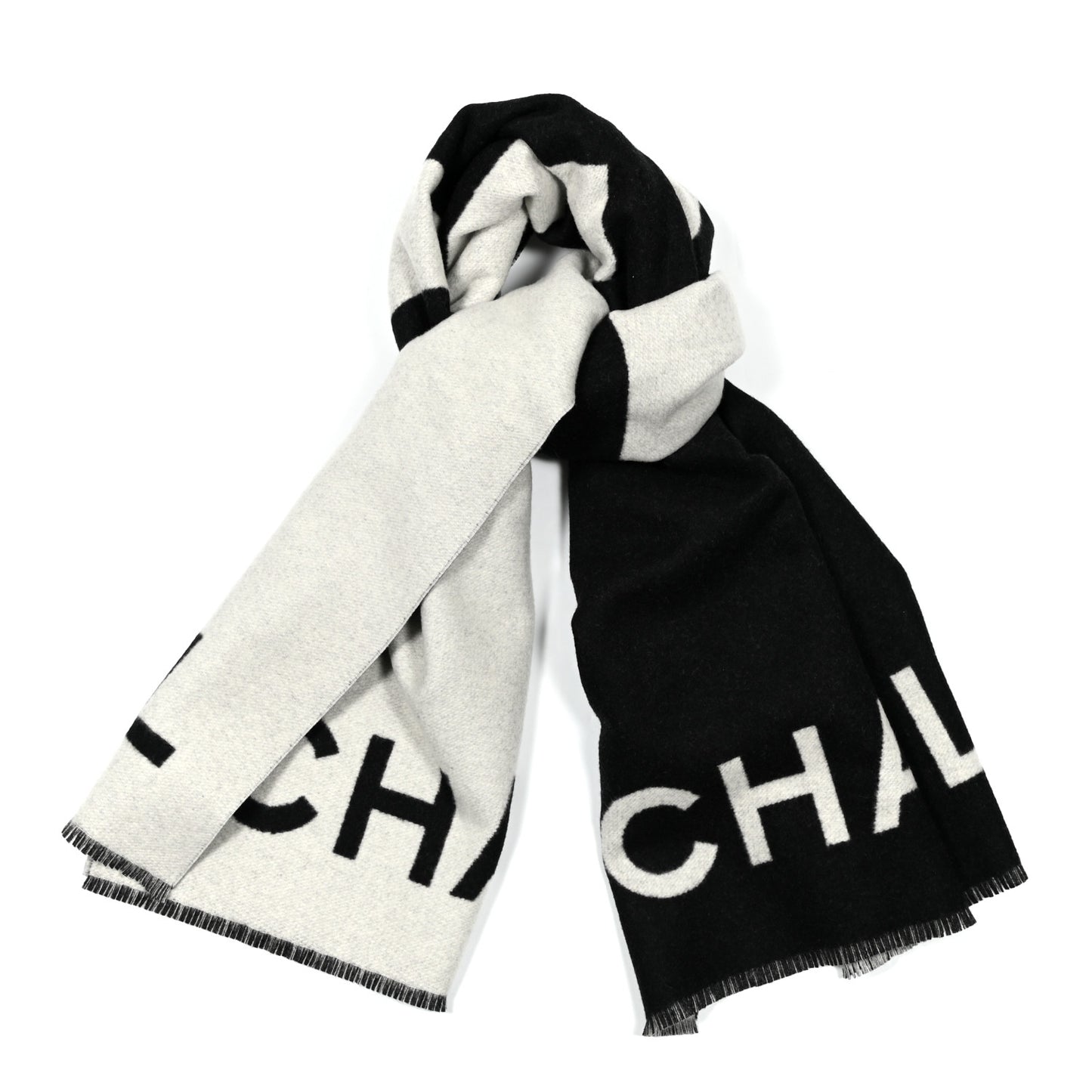 Cashmere CC Fringe Stole Black White