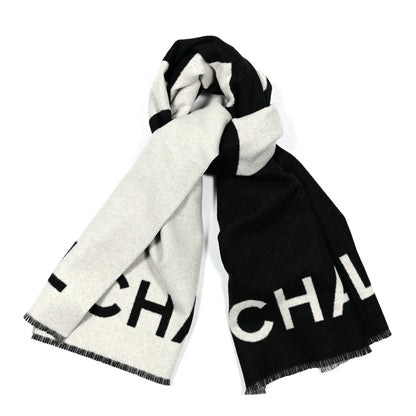 Chanel Cashmere CC Fringe Stole Black White 1 of 4