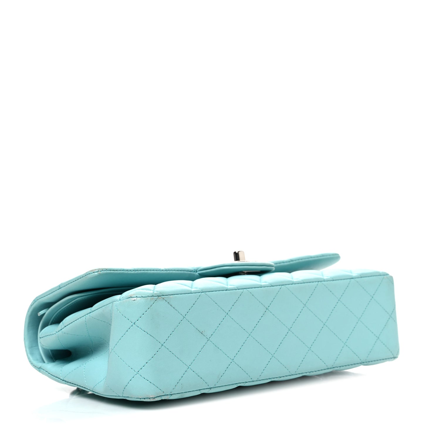 Lambskin Quilted Medium Double Flap Light Blue