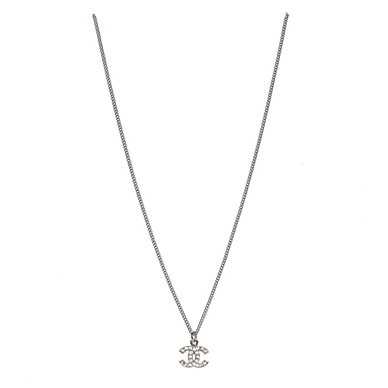 Chanel Crystal Timeless CC Necklace Silver 3 of 6