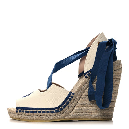Gucci Canvas GG Ankle Wrap Platform Espadrille Wedges 37 Mystic White Royale Blue 1 of 8