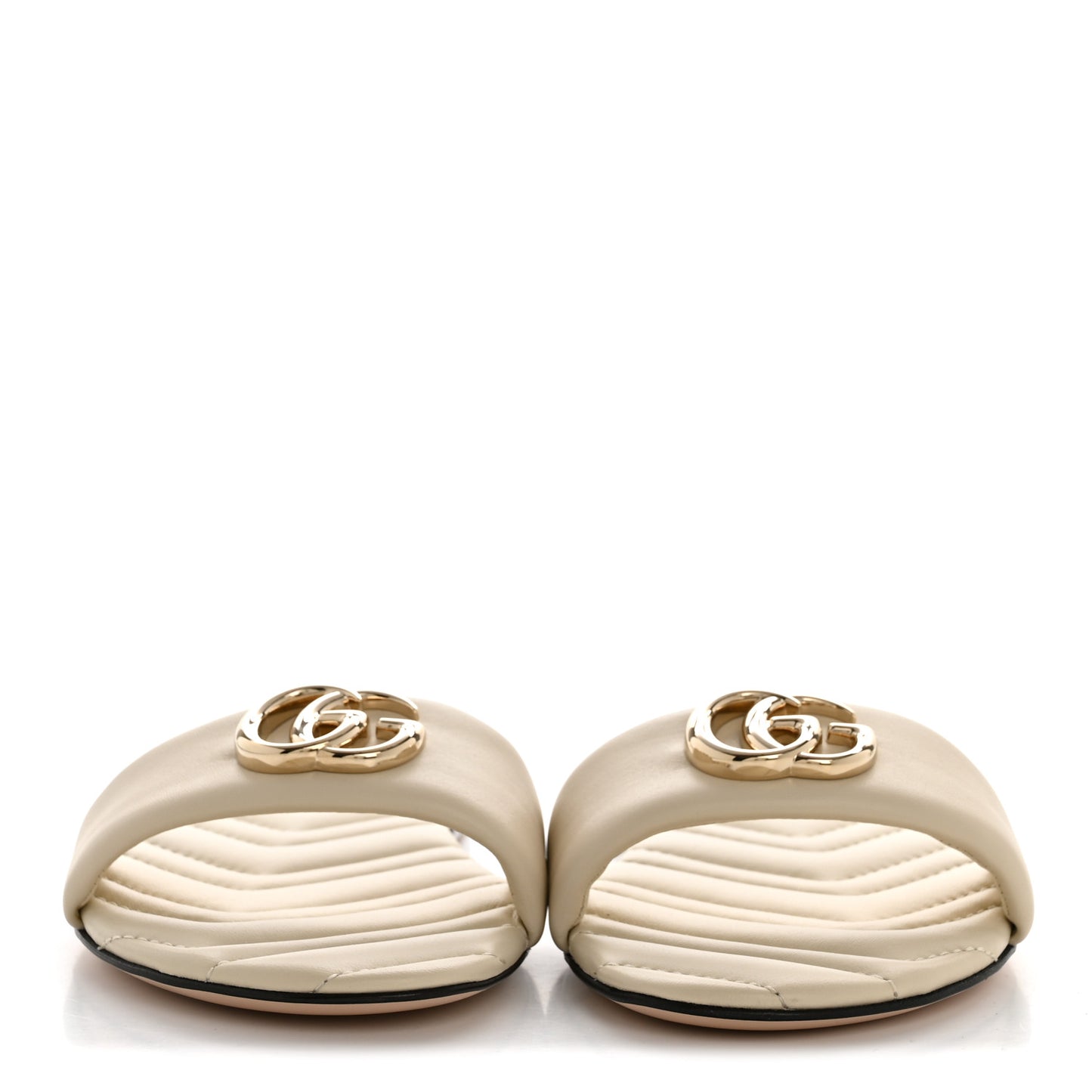 Nappa Matelasse GG Marmont Flat Slide Sandals 38 New Ivoire