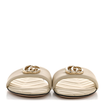 Gucci Nappa Matelasse GG Marmont Flat Slide Sandals 38 New Ivoire 3 of 10