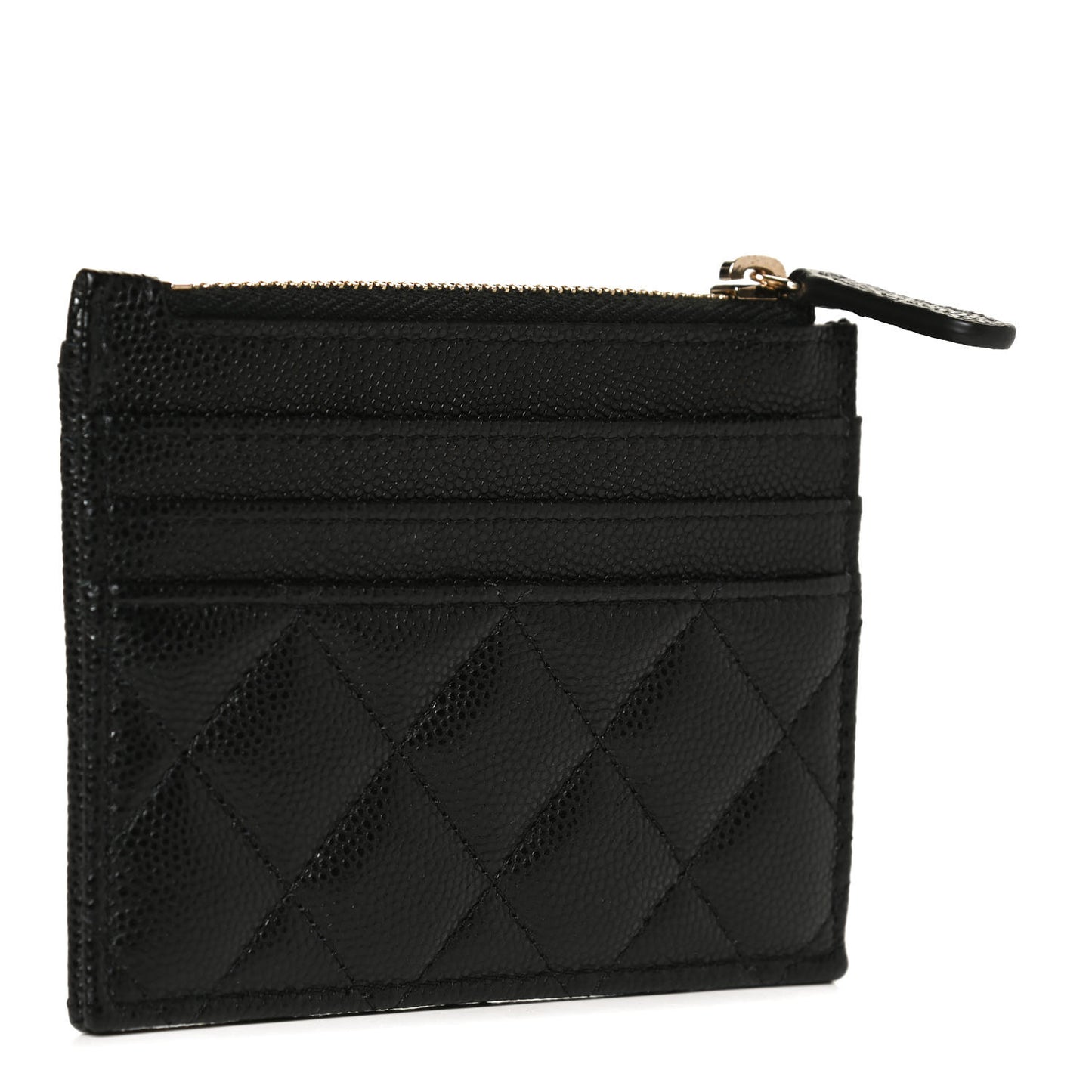 Caviar Quilted CC Zip Card Holder Black