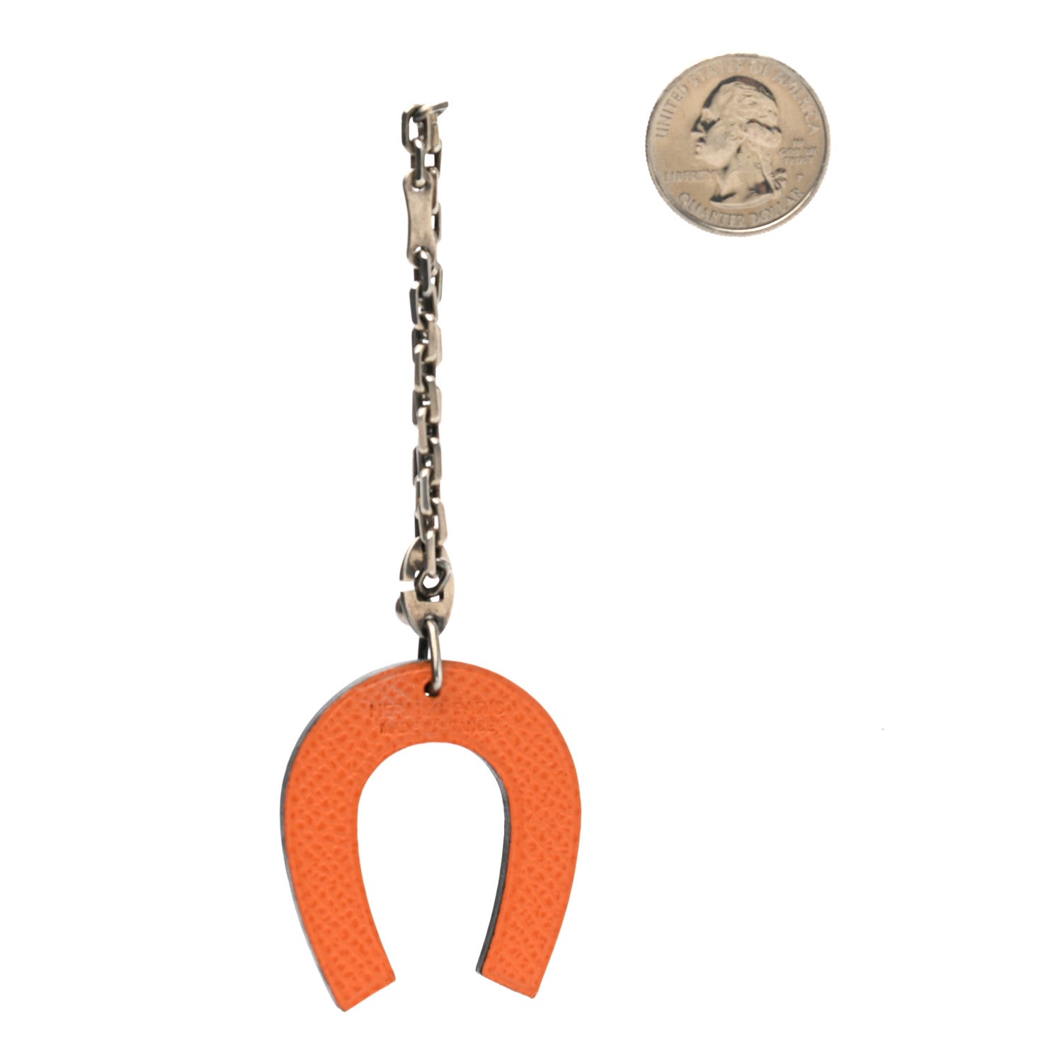 Hermes Epsom Lucky Horseshoe Bag Charm Graphite Orange 2 of 3