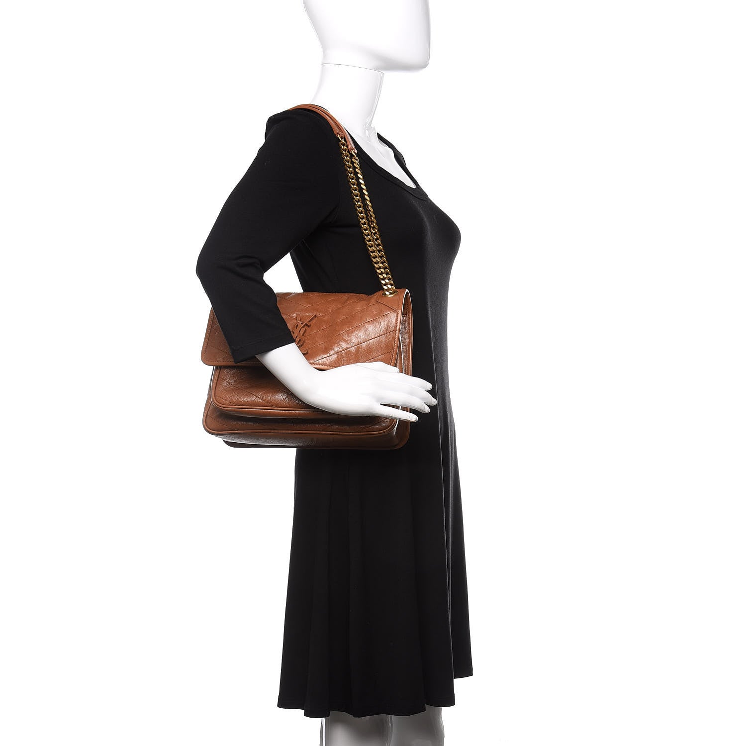 Saint Laurent Crinkled Calfskin Matelasse Monogram Medium Niki Chain Satchel Caramel 2 of 9