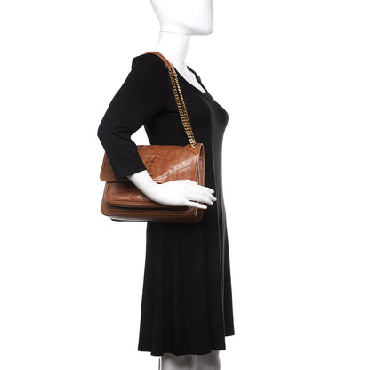 Saint Laurent Crinkled Calfskin Matelasse Monogram Medium Niki Chain Satchel Caramel 2 of 9