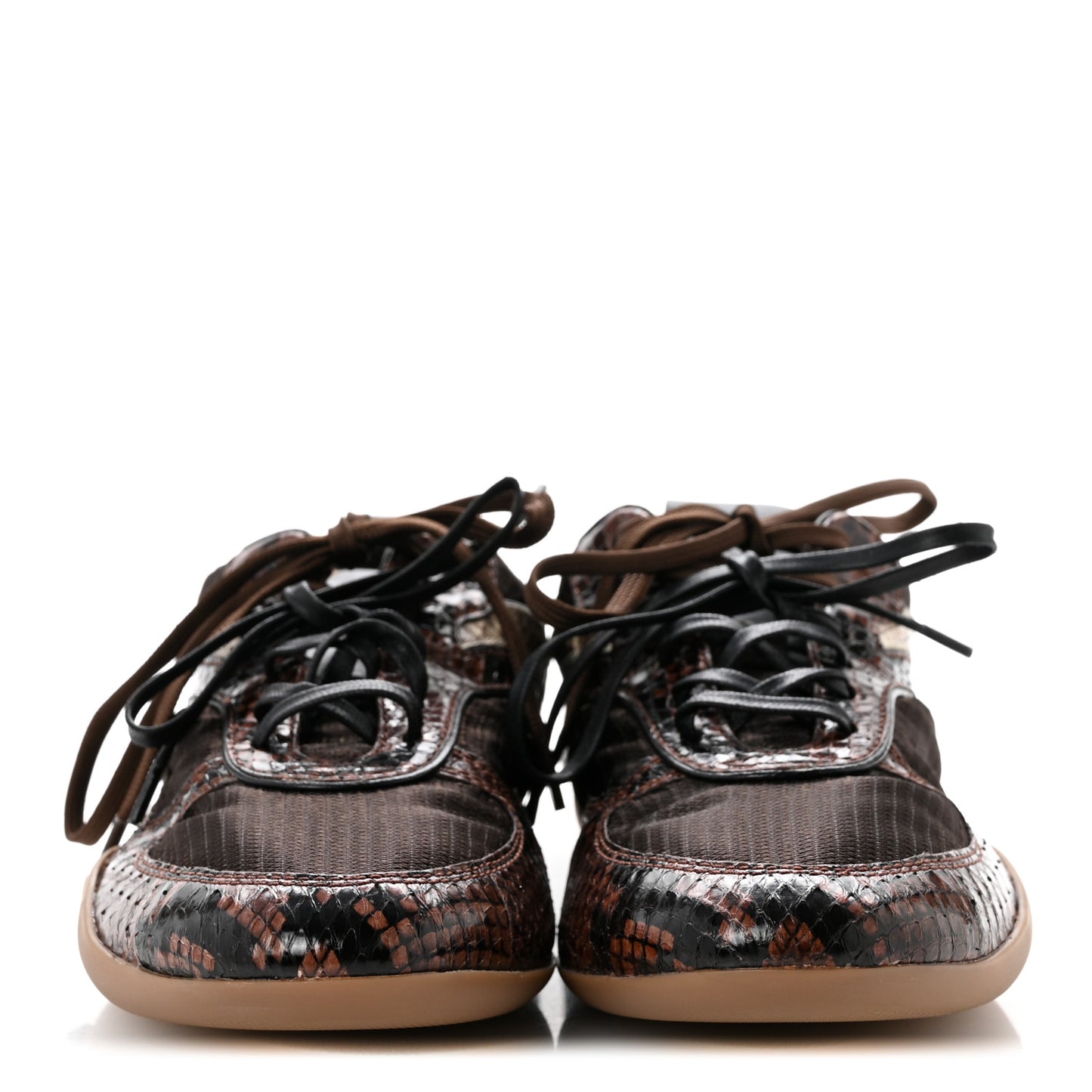 Technical Fabric Calfskin Snakeskin Effect Gymnasium Sneakers 38 Moro Tobacco
