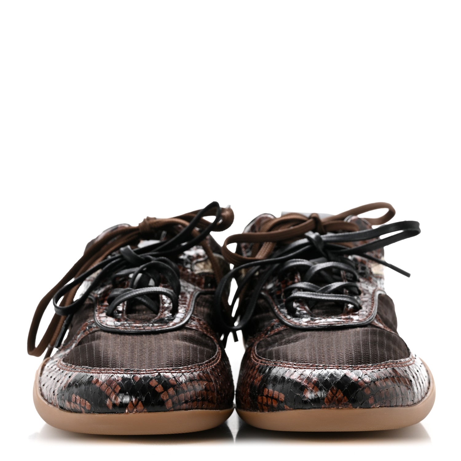 Miu Miu Technical Fabric Calfskin Snakeskin Effect Gymnasium Sneakers 38 Moro Tobacco 3 of 9