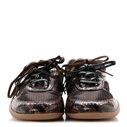 Miu Miu Technical Fabric Calfskin Snakeskin Effect Gymnasium Sneakers 38 Moro Tobacco 3 of 9